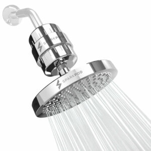 SparkPod 6 inch round rain shower head with high output filter bundle