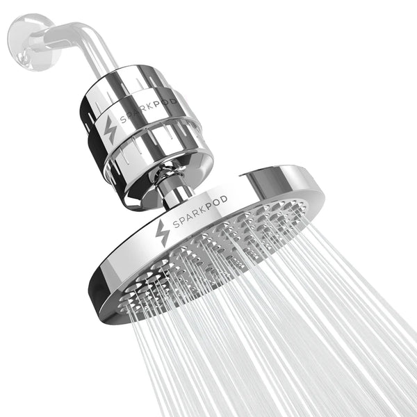 SparkPod 6 inch round rain shower head with high output filter bundle